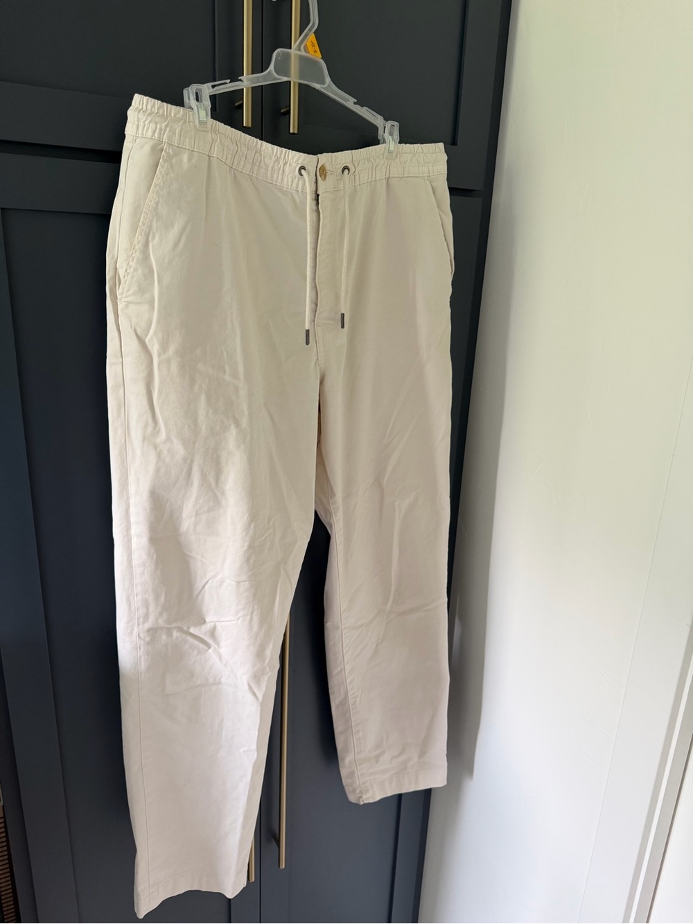 American Eagle Outfitters Cream Drawstring Chinos